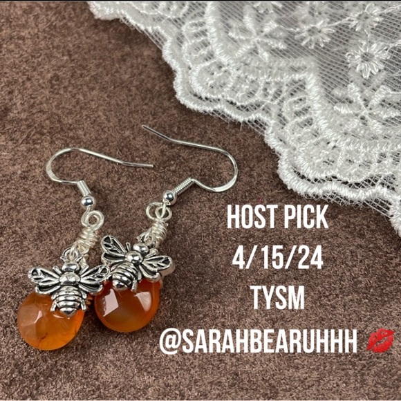 Carnelian Crystal Bee Earrings • Boho Artisan Cottagecore Jewelry - Picture 6 of 17